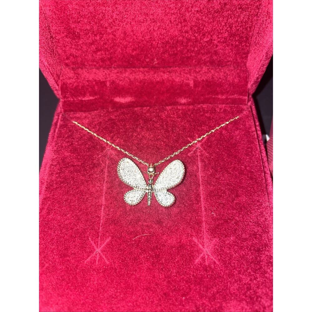 RARE Affinity Diamonds Jewelry 14K Gold Butterfly Necklace Pave Diamond Stunning - Picture 2 of 5